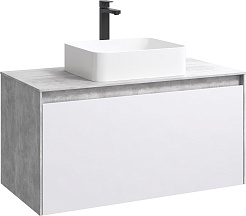 Aqwella Тумба с раковиной Mobi 100 бетон светлый/белый – фотография-1